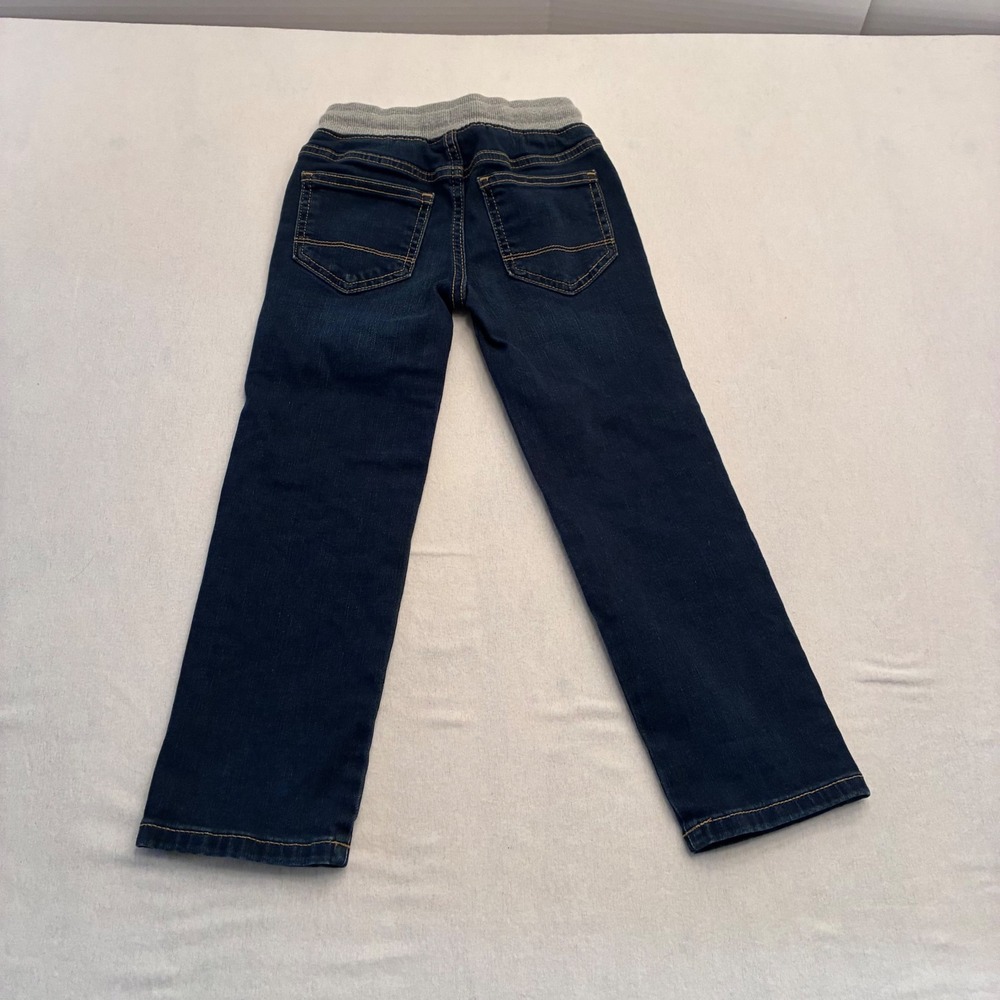 Cat & Jack Boys 5T Straight Leg Jeans Dark Wash Elastic Waist Pull On Denim